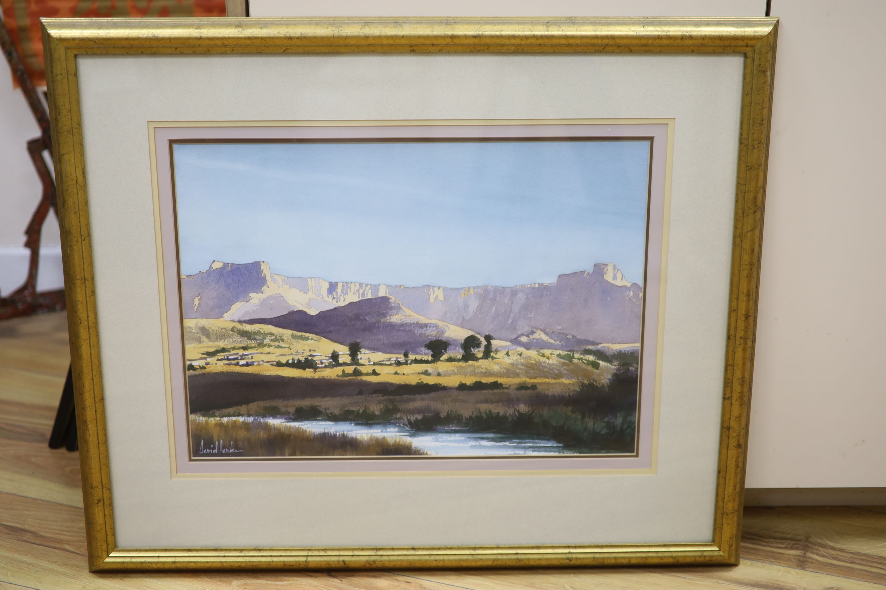 David Parkes, watercolour, Amphitheatre, Natal, Drakensberg, signed, 33 x 46cm